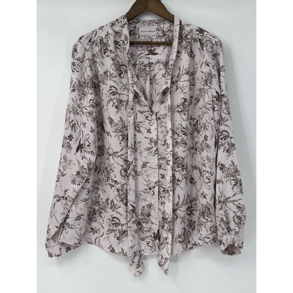 2X JACLYN SMITH Tie Front Blouse Soft Pink Career Blouse Cottage‎ Button Up Flaw
